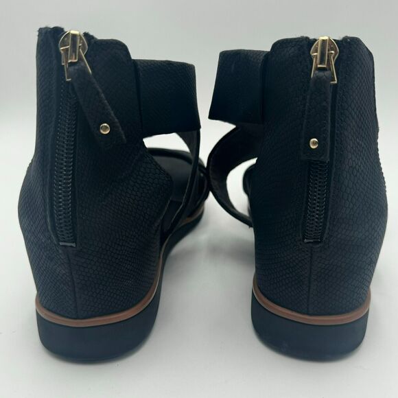 DR SCHOLLS | Women's 7.5 Black Snake 1" Platform Golden Hour Wedge Heeled Sandal - Picture 4 of 8